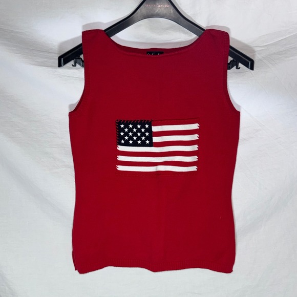 Rafaella Tops - Rafaella Womens Red‎ American Flag Sleeveless Knit Sweater Top Americana Cotton